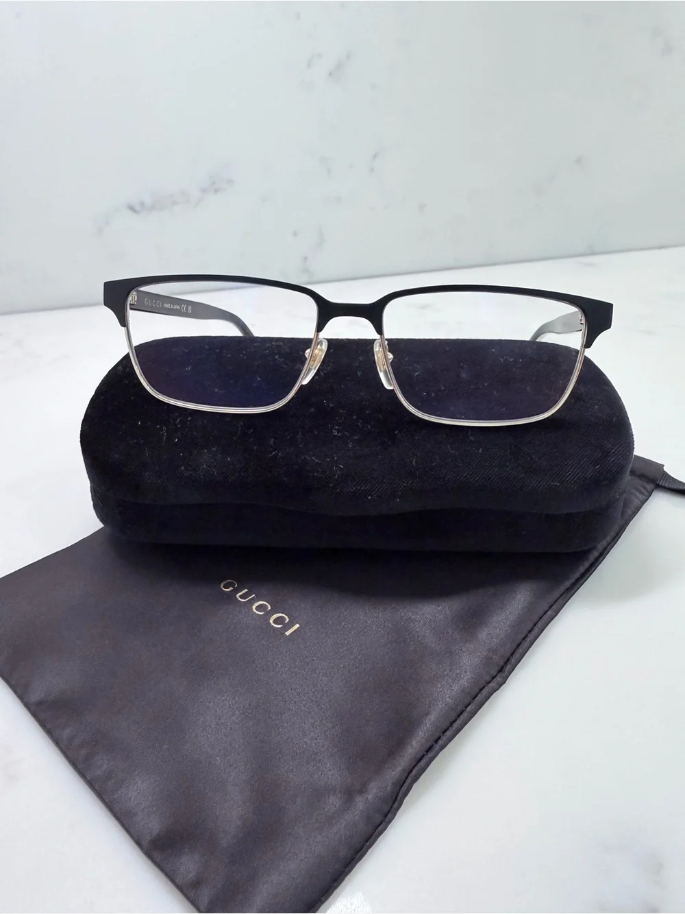 Gucci Black and Gold Men’s Metal-Acetate Semi-Rim Glasses GG03830